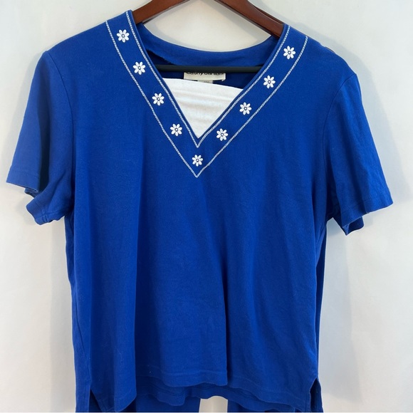 Cathy Daniels Outfit Top & Capri Pants Size L Large Blue Embroidered Floral - Picture 5 of 6